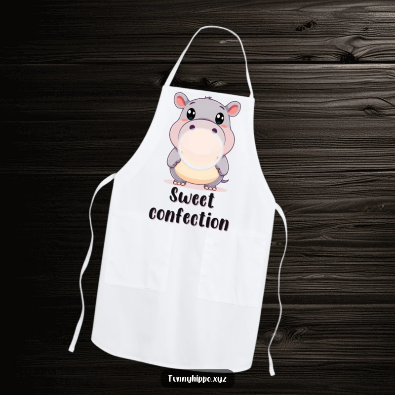 Funny Apron with a Happy Hippo with Wide Eyes Blowing a Large Bubble, ready for culinary fun