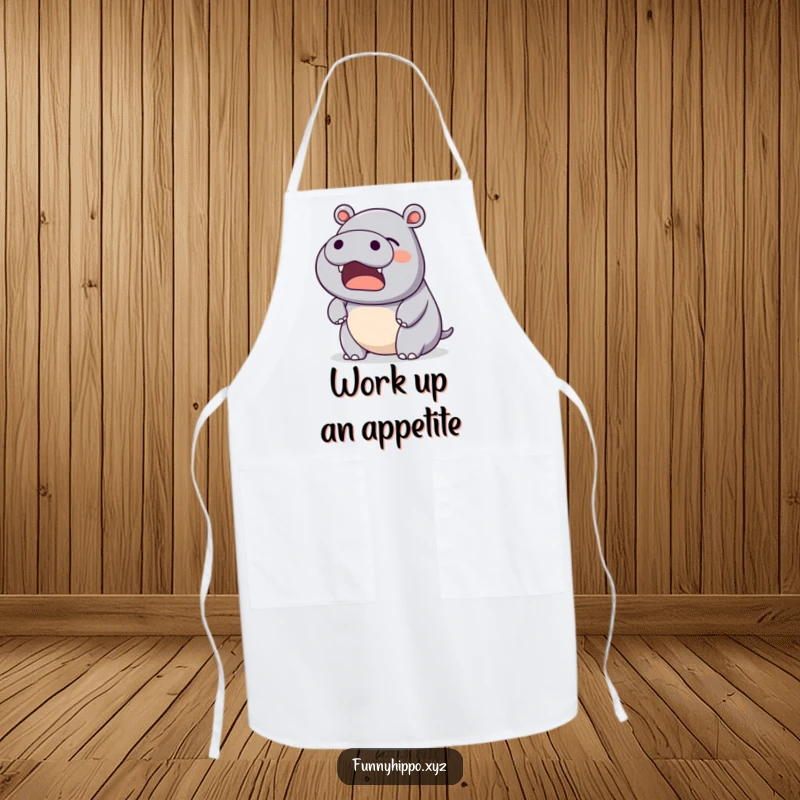 Funny Kawaii Hippo Apron depicting a gentle, happy yawn, perfect for calm and humorous cooking.