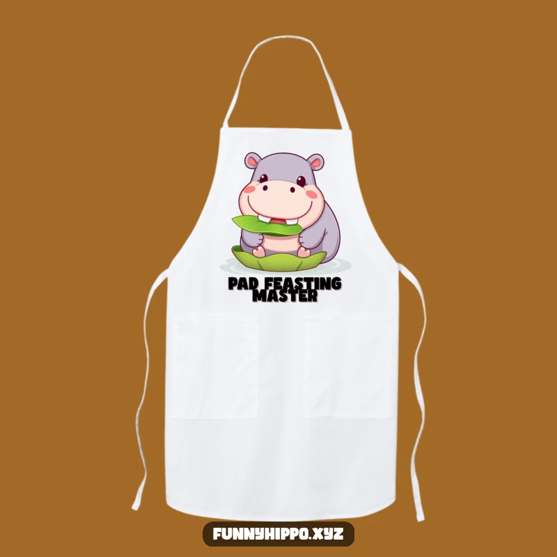 Funny Kawaii Hippo Lily Pad Apron: Happy Chef Wear