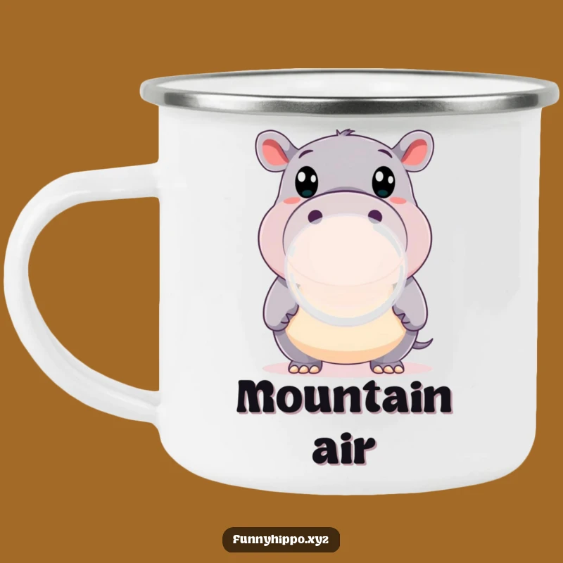 Funny Hippo Bubble Camping Mug: Happy Wide-Eyed Hippo Blowing Big Bubble Perfect Outdoor Gift
