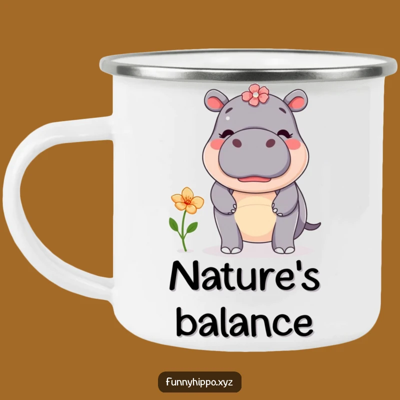 Funny Kawaii Hippo Flower Camping Mug - Outdoorsy Hippo Balance Cup