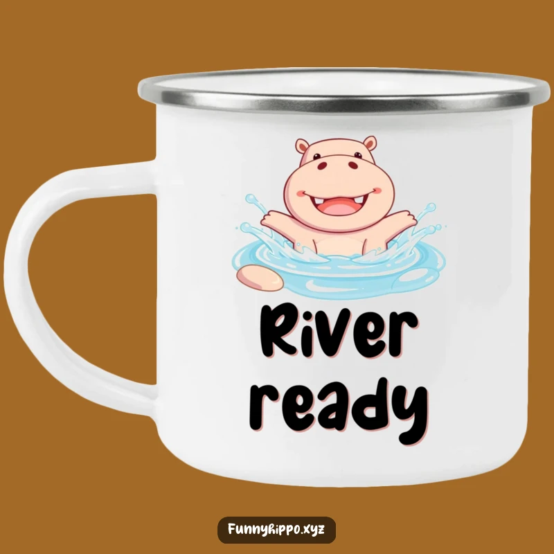 Funny Hippo Pool Splash Camping Mug: Cheerful Hippo Joyful Outdoor Fun Perfect Gift
