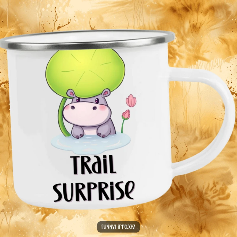 Funny Camping Mug with a Curious Hippo Peeking from Behind a Lily Pad, ready for the wild