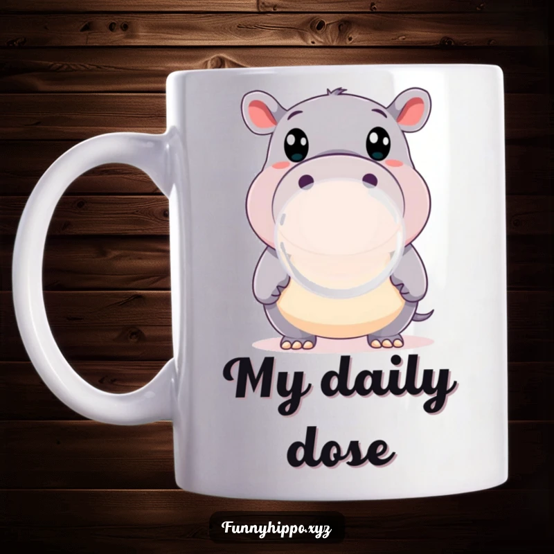 Funny Mug of a Happy Hippo with Wide Eyes Intently Blowing a Large, Clear Bubble