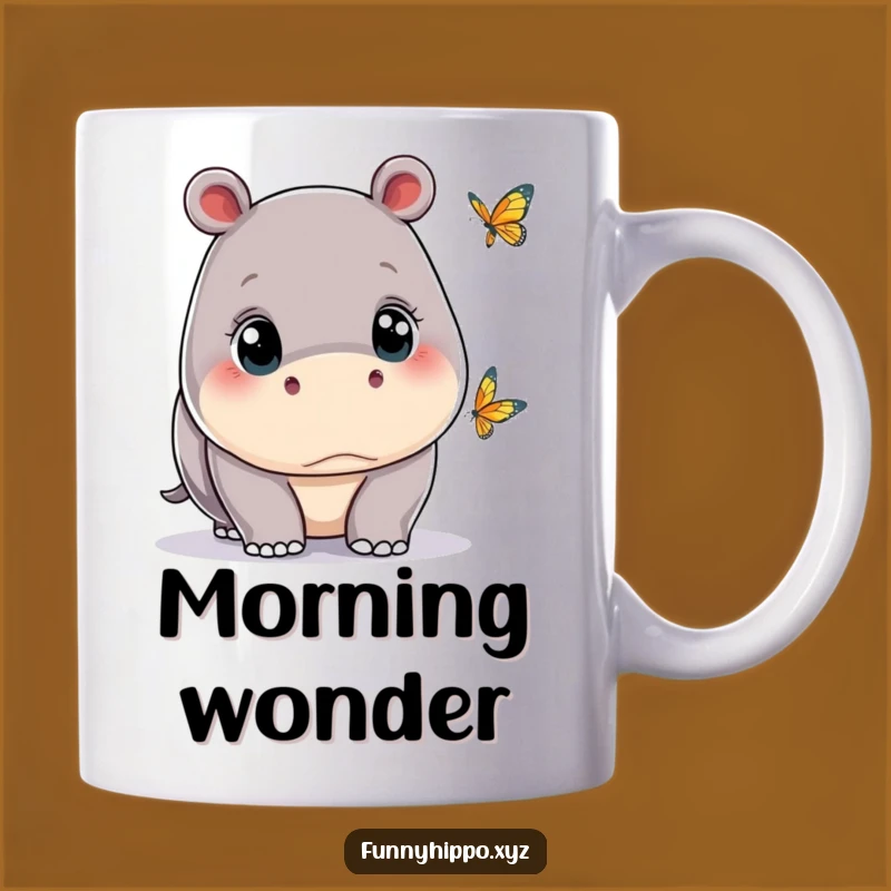 Kawaii Hippo Butterfly Funny Mug Gift - Wide-Eyed Hippo Gentle Observation