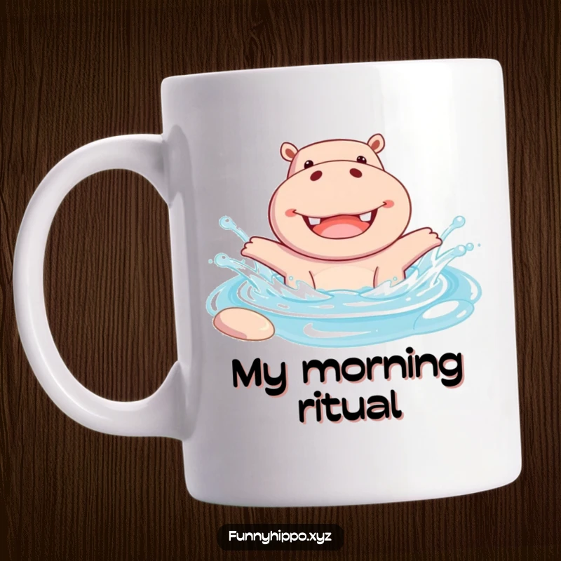 Funny Mug of a Cheerful Hippo Joyfully Splashing Water with a Big Smile in a Pool
