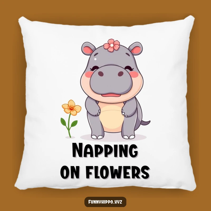 Cute Kawaii Hippo Flower Pillow - Funny Comfy Hippo Balance Accent