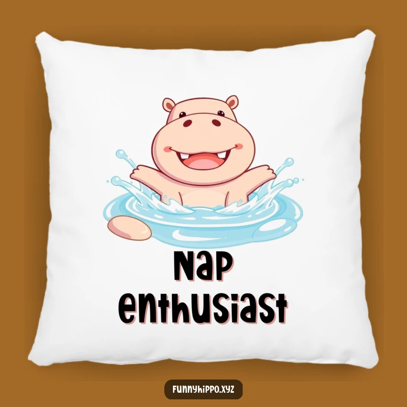 Funny Hippo Pool Splash Pillow: Cheerful Hippo Joyful Splash Accent Perfect Comfy Gift