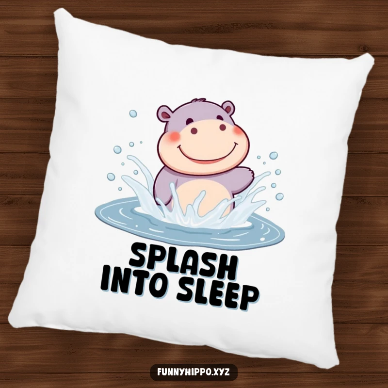 Funny Kawaii Hippo Pillow with a cute hippo splashing in a puddle, offering soft and funny comfort for your home.