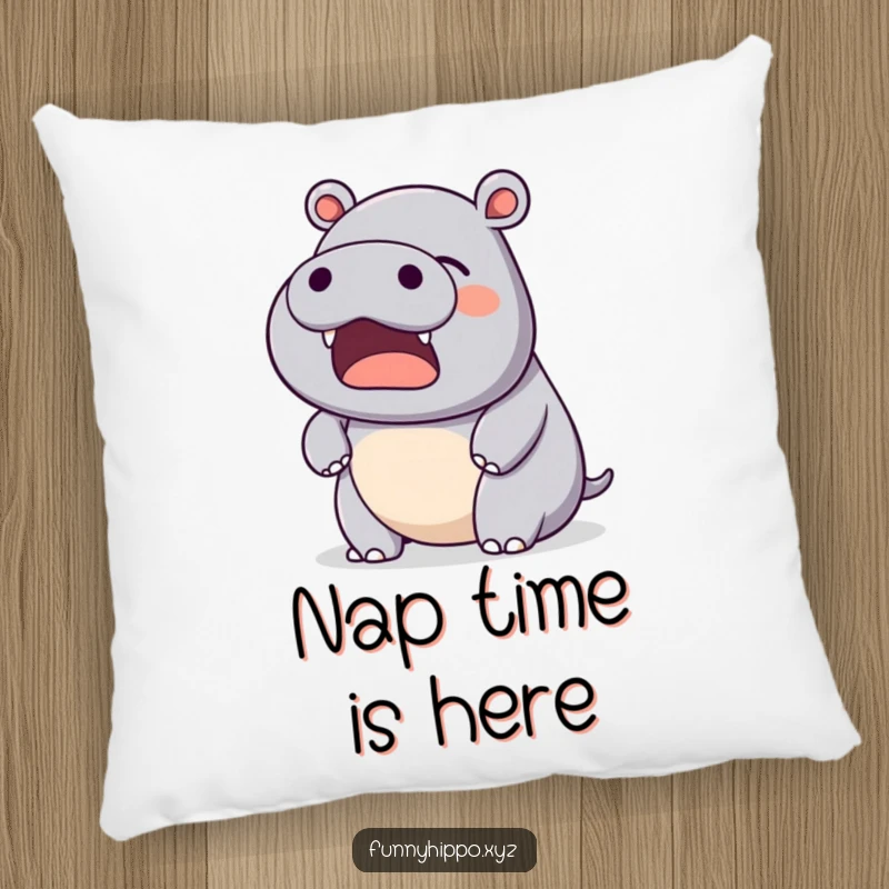 Funny Kawaii Hippo Pillow with a gentle, happy yawn, offering cozy comfort and humorous relaxation.