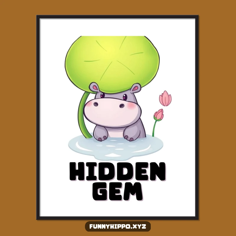 Funny Hippo Lily Pad Digital Art: Curious Hippo Peeking Out Perfect Instant Gift