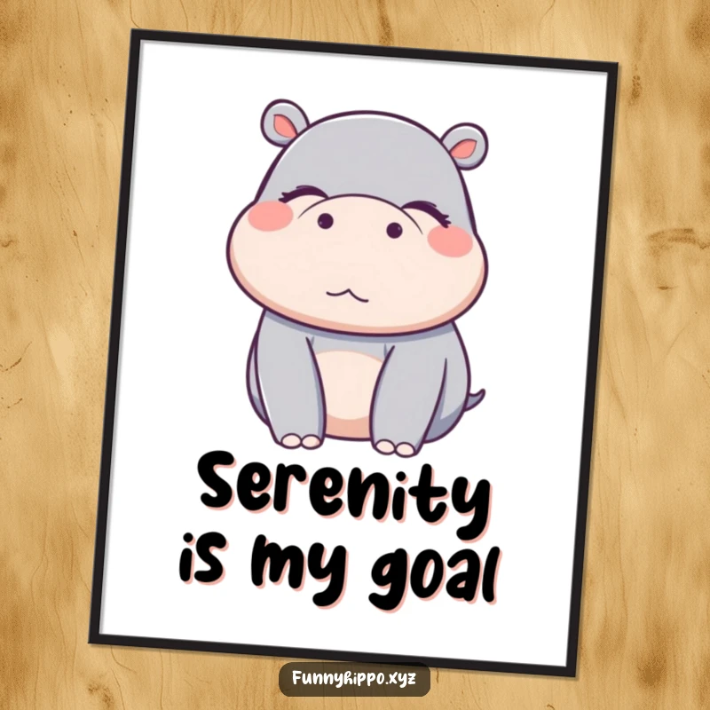 Funny Kawaii hippo character with eyes closed in pure delight, a digital art print for serene decor.