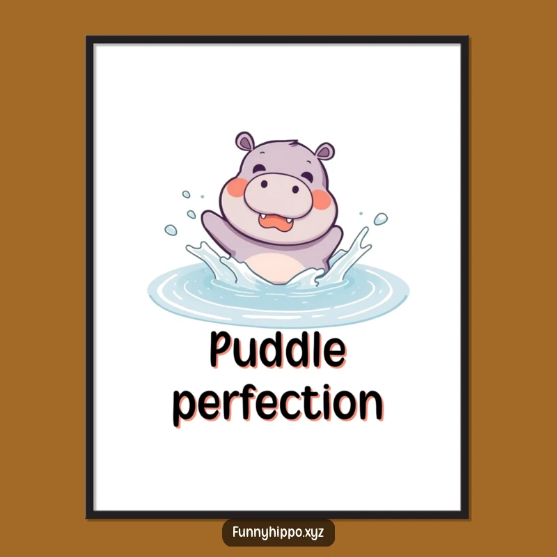Funny Kawaii Hippo Splashing Digital Art - Joyful Puddle Hippo Instant Download