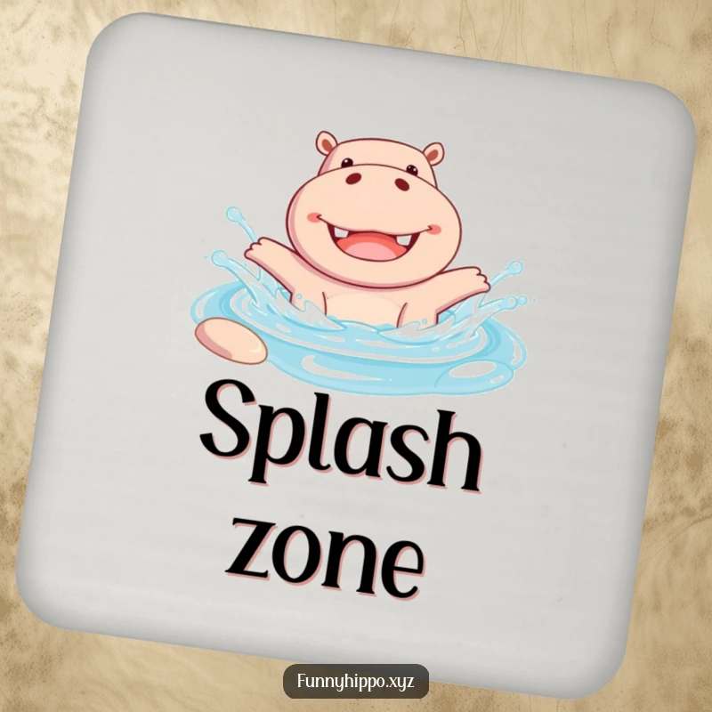Funny Coaster featuring a Cheerful Hippo Joyfully Splashing in a Pool, protecting surfaces with style