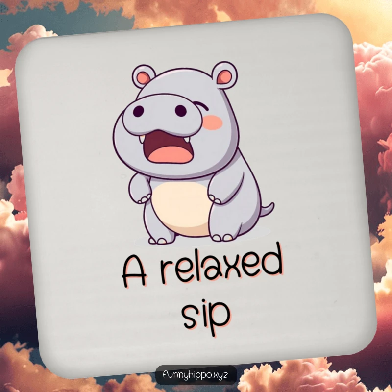 Funny Kawaii Hippo Coaster showing a gentle, happy yawn, perfect for peaceful and humorous table protection.