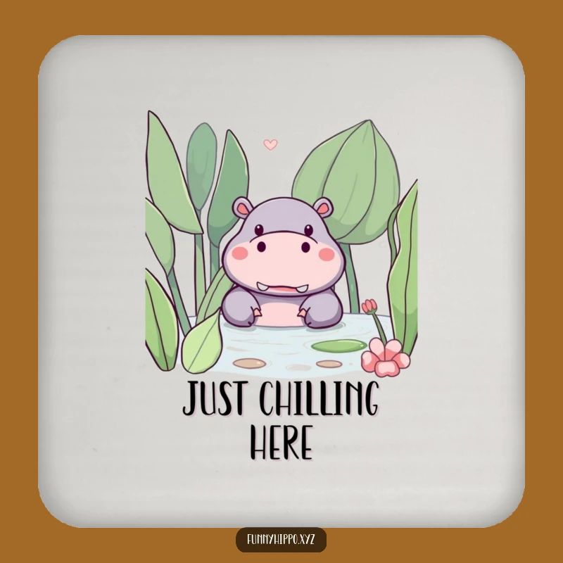 Funny Kawaii Hippo Coaster: Cute Hippo Peeking Behind Plant, Perfect Table Funny Gift