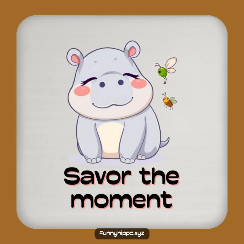 Funny Kawaii Hippo Listening Drink Coaster: Protect Surfaces with Serene Charm