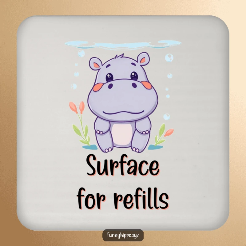 Funny Kawaii Hippo Coaster showing a surprised face peeking from underwater, a humorous table accessory.