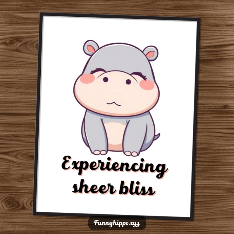 Funny Kawaii hippo with eyes closed in bliss, a peaceful poster that radiates pure delight.