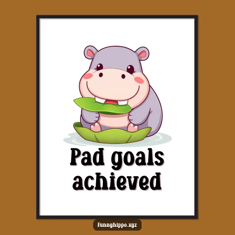 Funny Kawaii Hippo Lily Pad Poster: Happy Muncher Wall Art