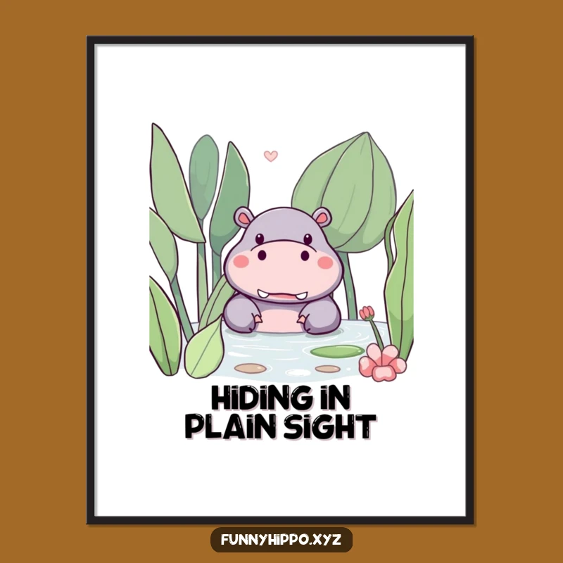 Funny Kawaii Hippo Poster: Adorable Hippo Peeking Behind Plant, Perfect Quirky Wall Art Gift