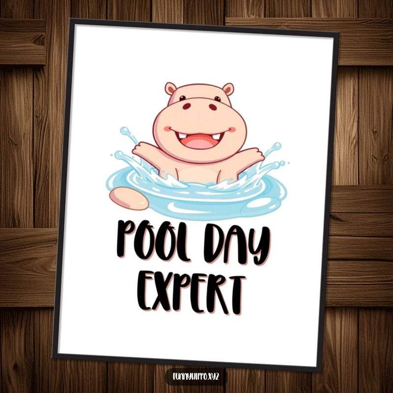 Funny Poster of a Cheerful Hippo Joyfully Splashing in a Pool, creating a dynamic water scene