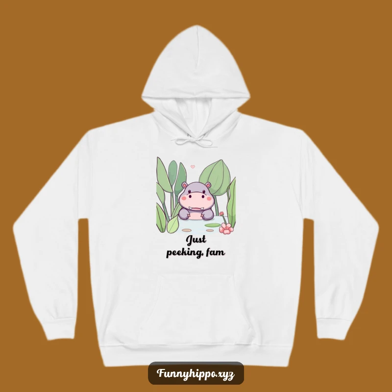 Funny Kawaii Hippo Hoodie: Cozy Hippo Peeking Behind Plant, Perfect Warm Funny Gift