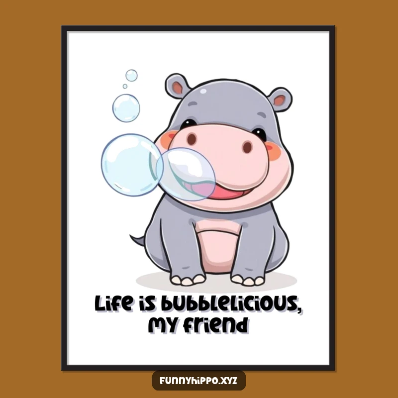 Free Printable Wall Art: Kawaii Hippo Bubble Fun - Cute Downloadable Decor!