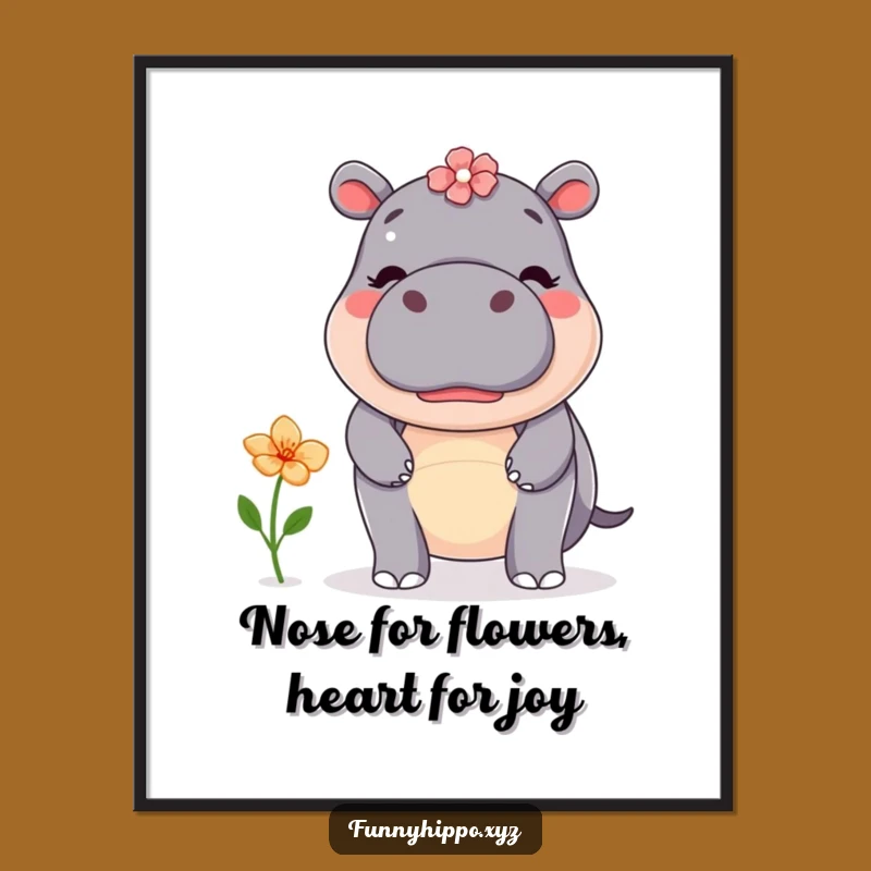 Free Printable Wall Art: Kawaii Hippo Flower Balance Act - Cute Downloadable Decor!