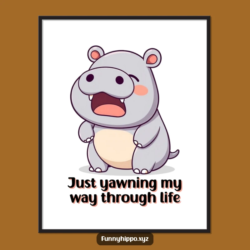 Funny Free Printable Hippo Wall Art - Gentle Yawn Downloadable Art Decor