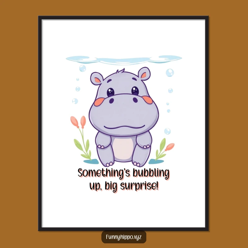 Funny Free Printable Hippo Wall Art - Surprised Underwater Downloadable Art Decor
