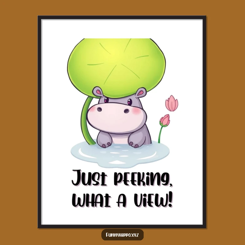 Free Printable Wall Art: Curious Hippo Lily Pad Hideaway! Funny Downloadable Decor, DIY Gift.