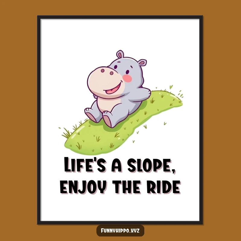 Free Printable Kawaii Hippo Sliding Art - Funny Downloadable Playful Wall Decor