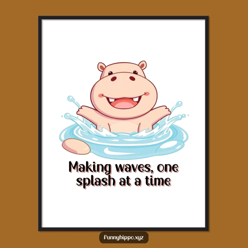 Free Printable Wall Art: Cheerful Hippo Pool Splash! Funny Downloadable Decor, DIY Gift Idea.