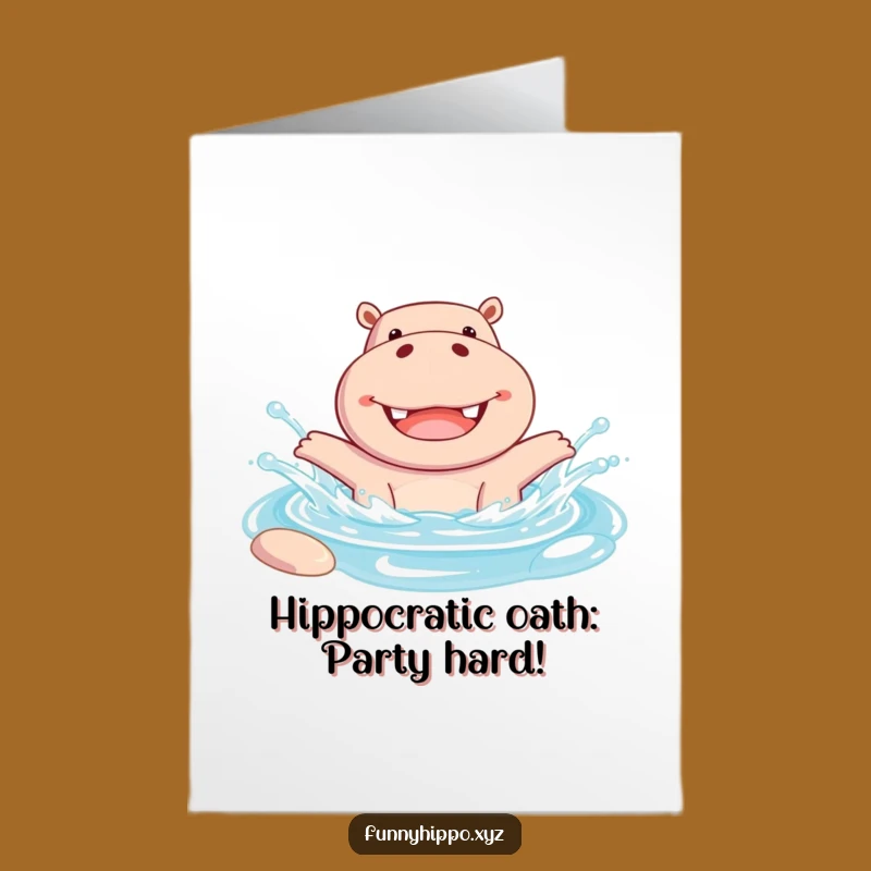 Free Printable Birthday Card: Cheerful Hippo Splashing Fun! Downloadable & Hilarious DIY Gift.