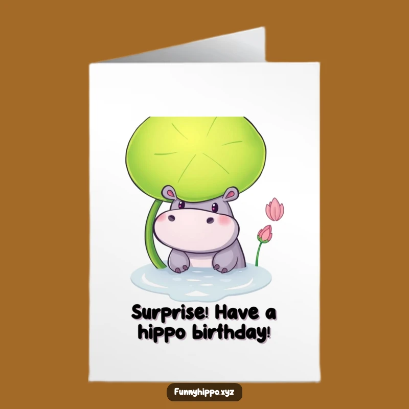 Free Printable Birthday Card: Curious Hippo Lily Pad Surprise! Downloadable & Funny DIY Gift.