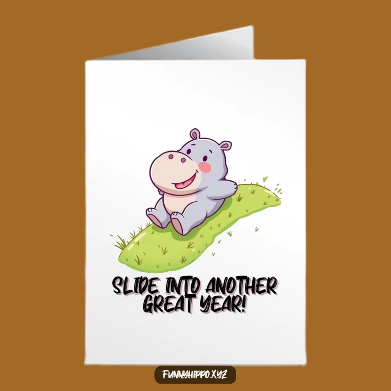 Free Printable Kawaii Hippo Slide Birthday Card - Funny Downloadable Joyful Gift