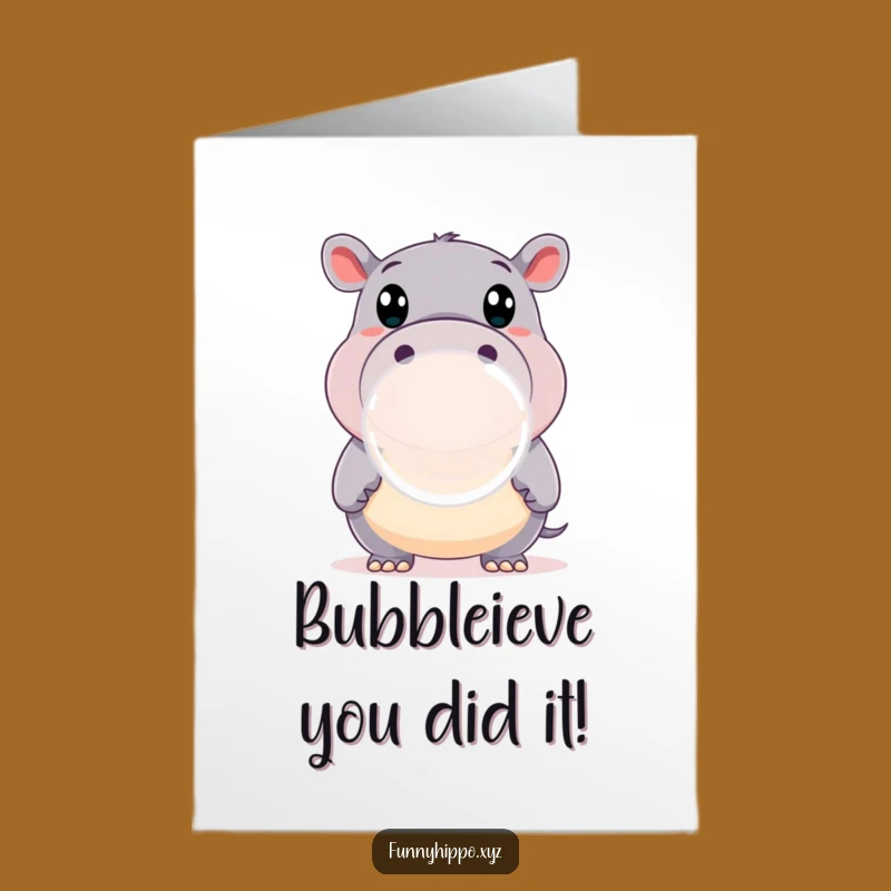 Free Printable Congrats Card: Hippo Bubble Surprise! Downloadable & Funny DIY Gift.