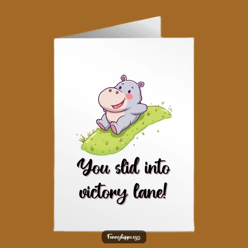Free Printable Kawaii Hippo Slide Congrats Card - Funny Downloadable Joyful Gift
