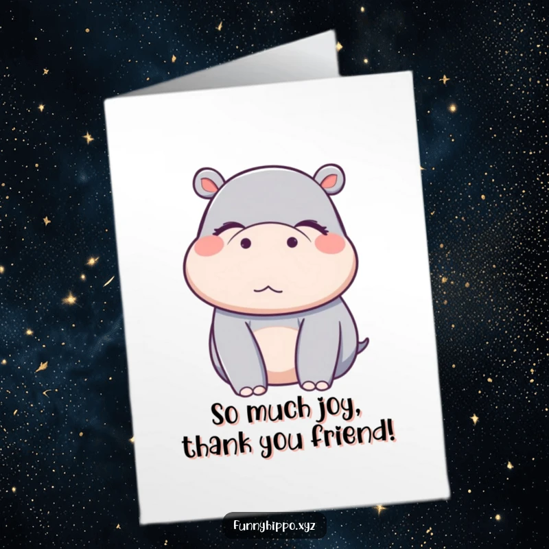 Funny Free Printable Thank You Card: A Kawaii hippo's eyes are closed in a moment of pure, obvious delight.