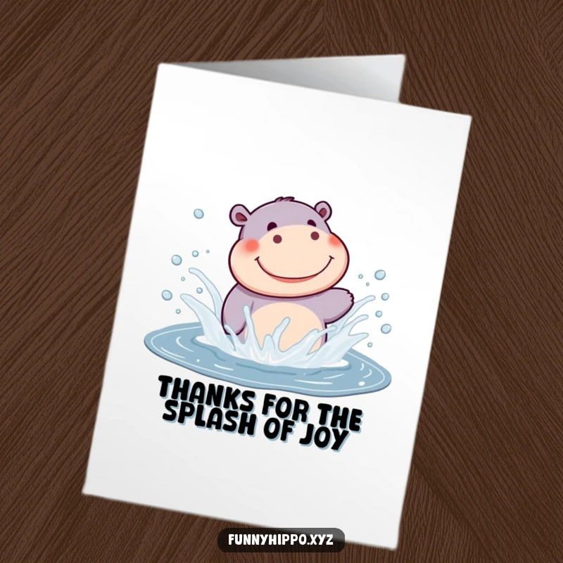 Funny Free Printable Hippo Thank You Card, a kawaii hippo sending a big splash of gratitude.