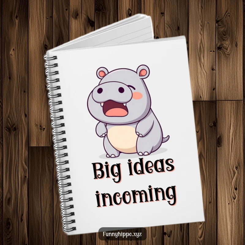 Funny Kawaii Hippo Notebook with a gentle, happy yawn, perfect for writing peaceful thoughts.