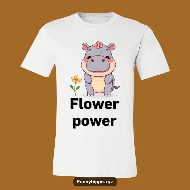Funny Kawaii Hippo Flower T-Shirt - Balancing Hippo Nose Cute Flora Tee