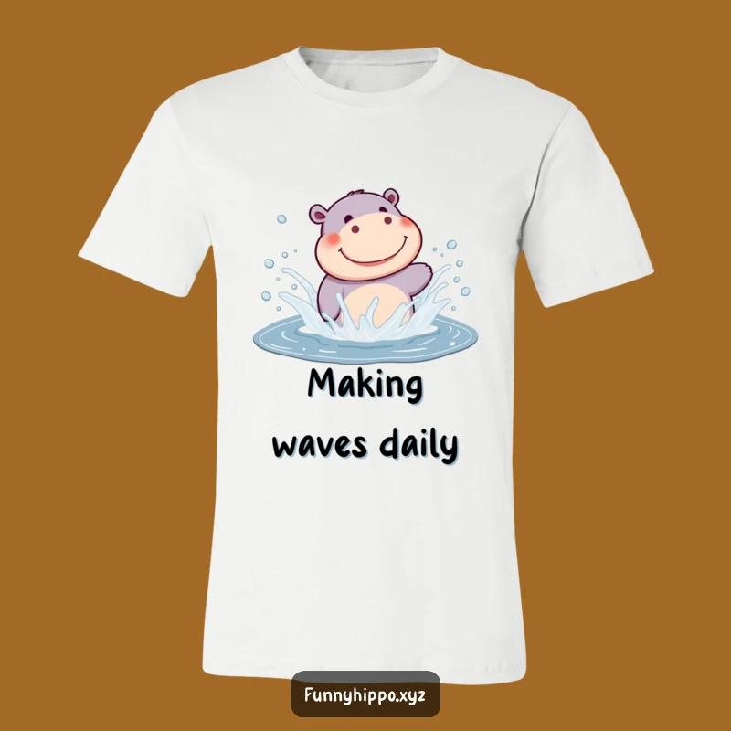 Funny Kawaii Hippo Splashing T-Shirt: Joyful Water Play Shirt