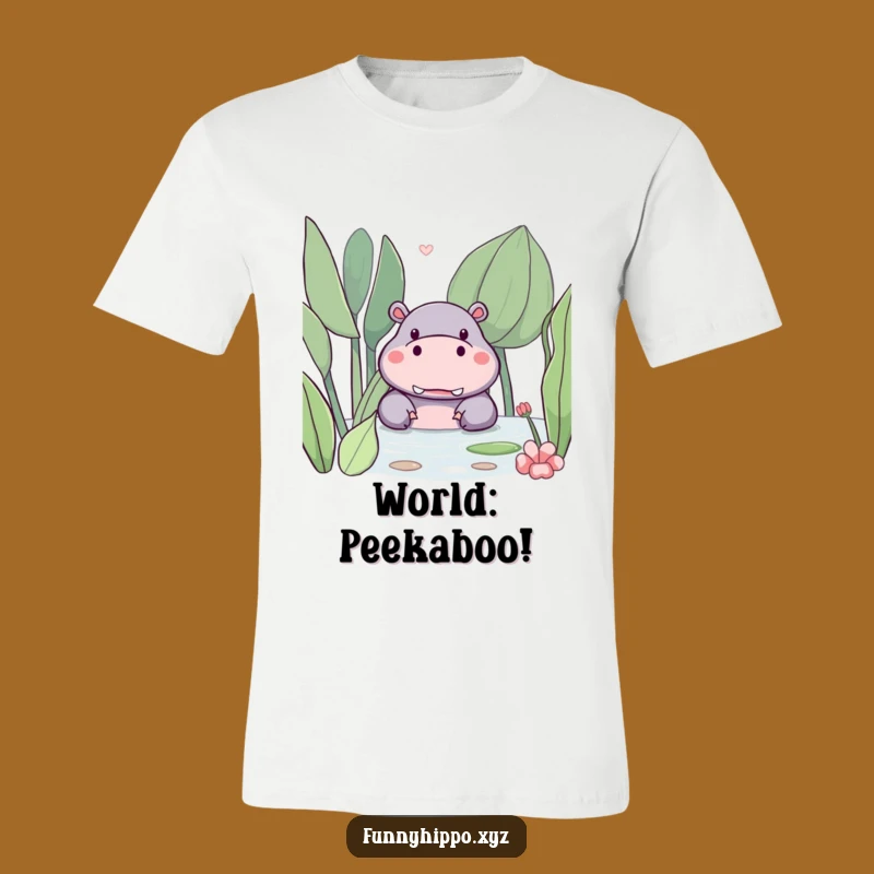 Funny Kawaii Hippo T-Shirt: Cute Hippo Peeking Behind Plant, Hilarious Gift for Her