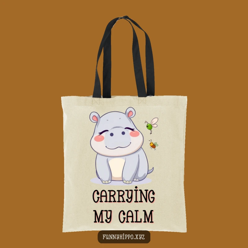 Funny Kawaii Hippo Listening Tote Bag: Carry Your Serenity