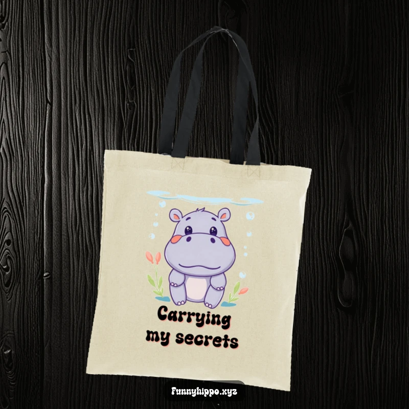 Funny Kawaii Hippo Tote Bag depicting a surprised face emerging from underwater, a humorous carry-all.